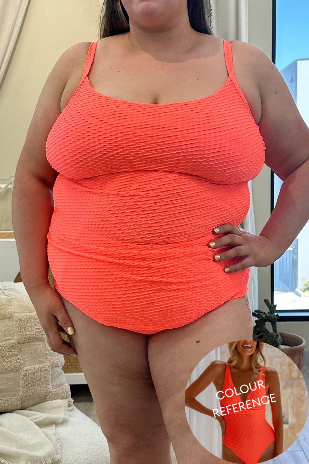 Giselle Tankini Top Curve - Fluro Waffle Watermelon