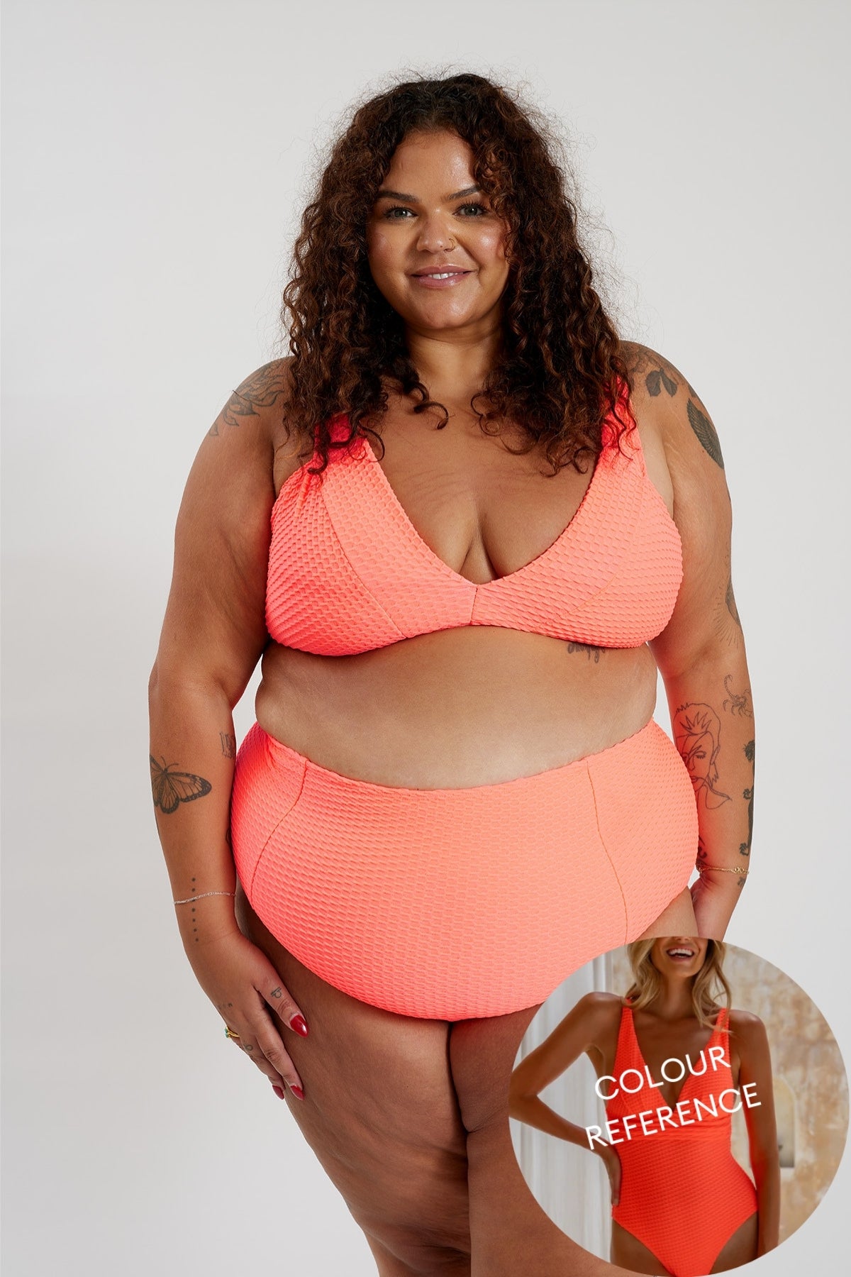 Lola Bikini Top Curve - Fluro Waffle Watermelon