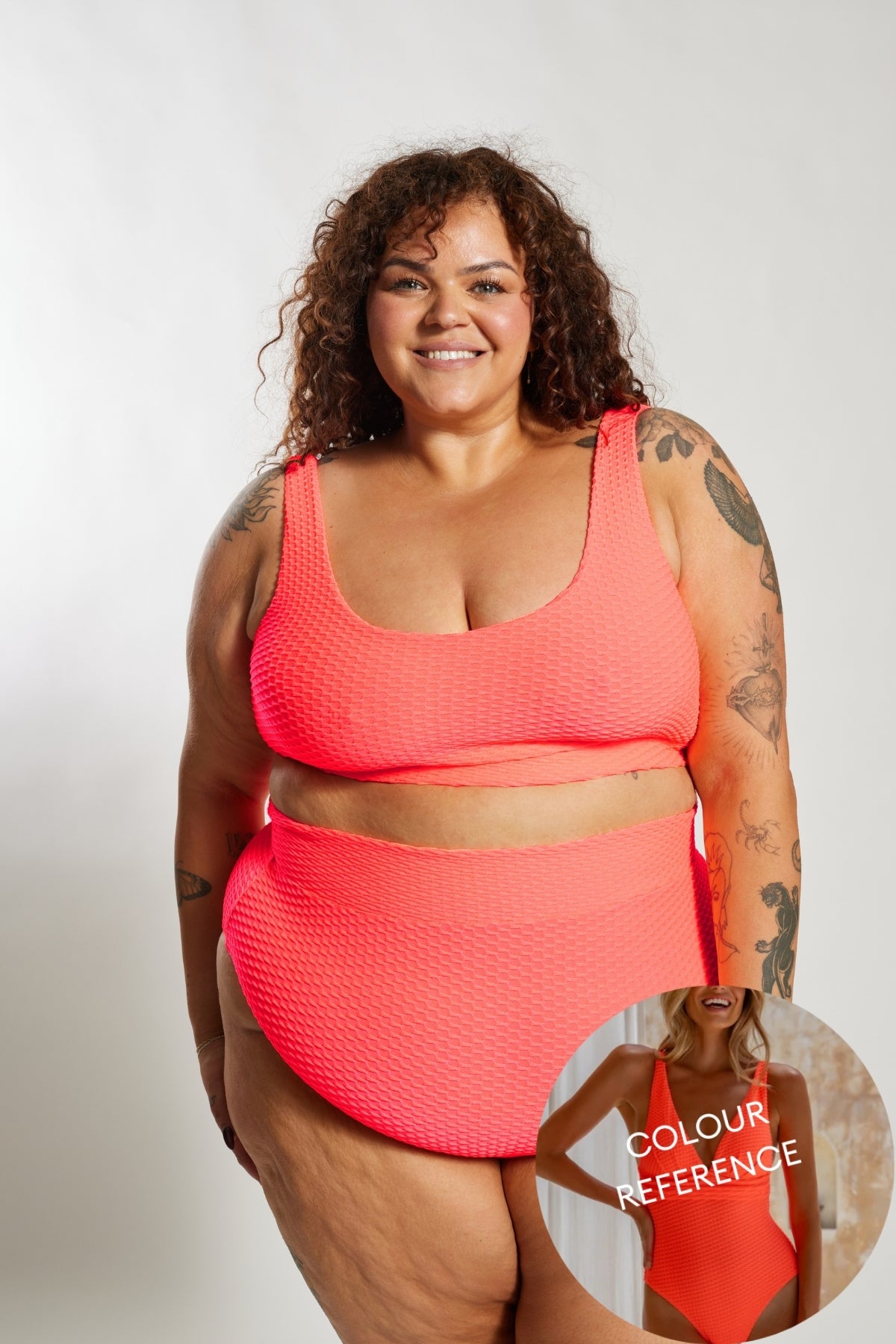 Gia Bikini Top Curve - Fluro Waffle Watermelon