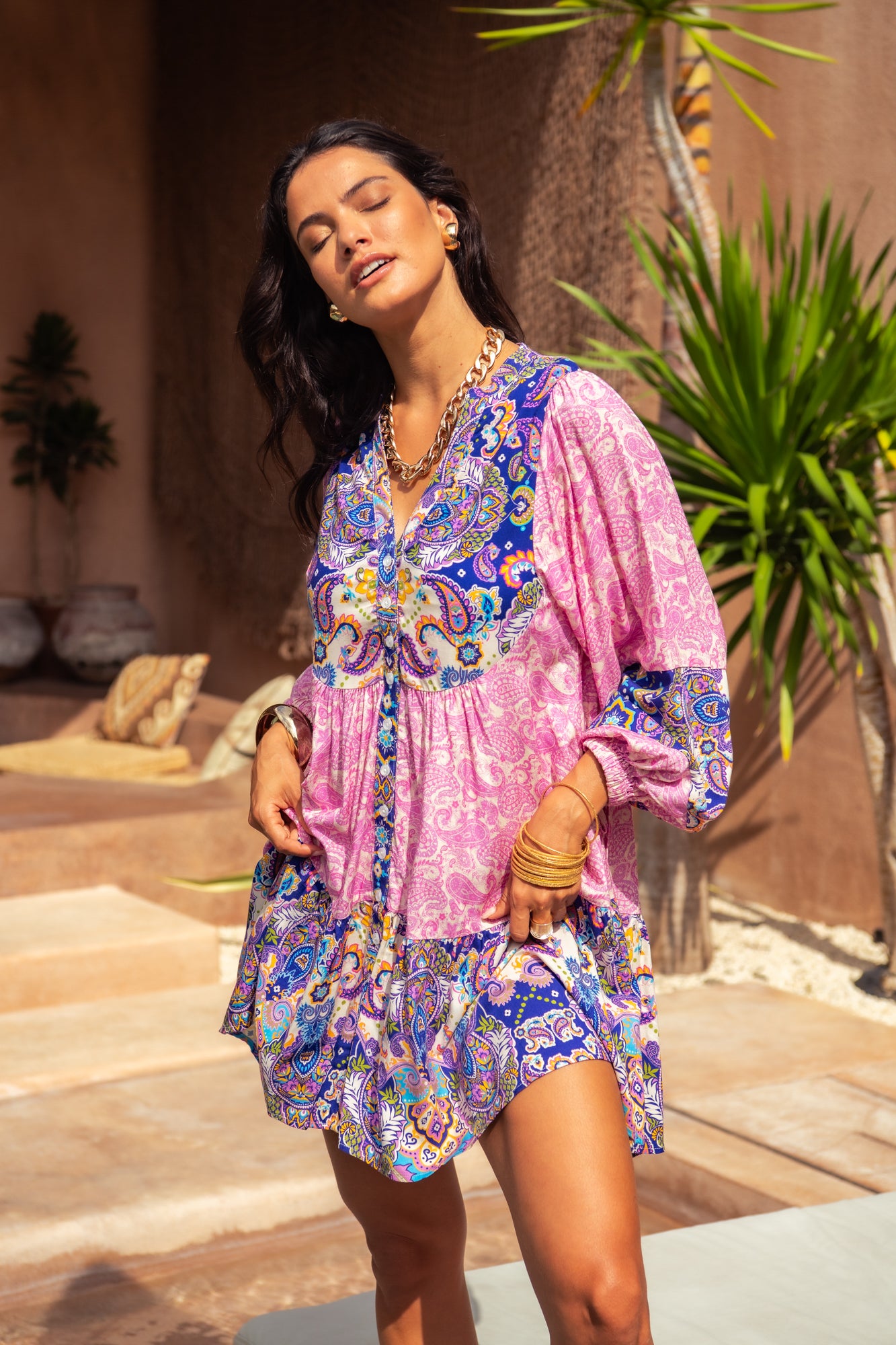 Chelsea Short Dress - Peacock Swirls