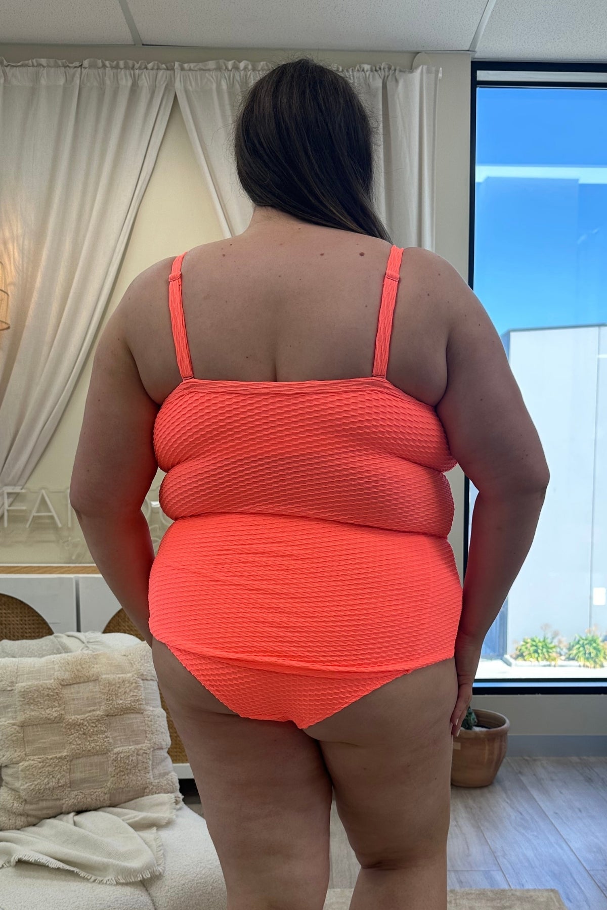 Giselle Tankini Top Curve - Fluro Waffle Watermelon