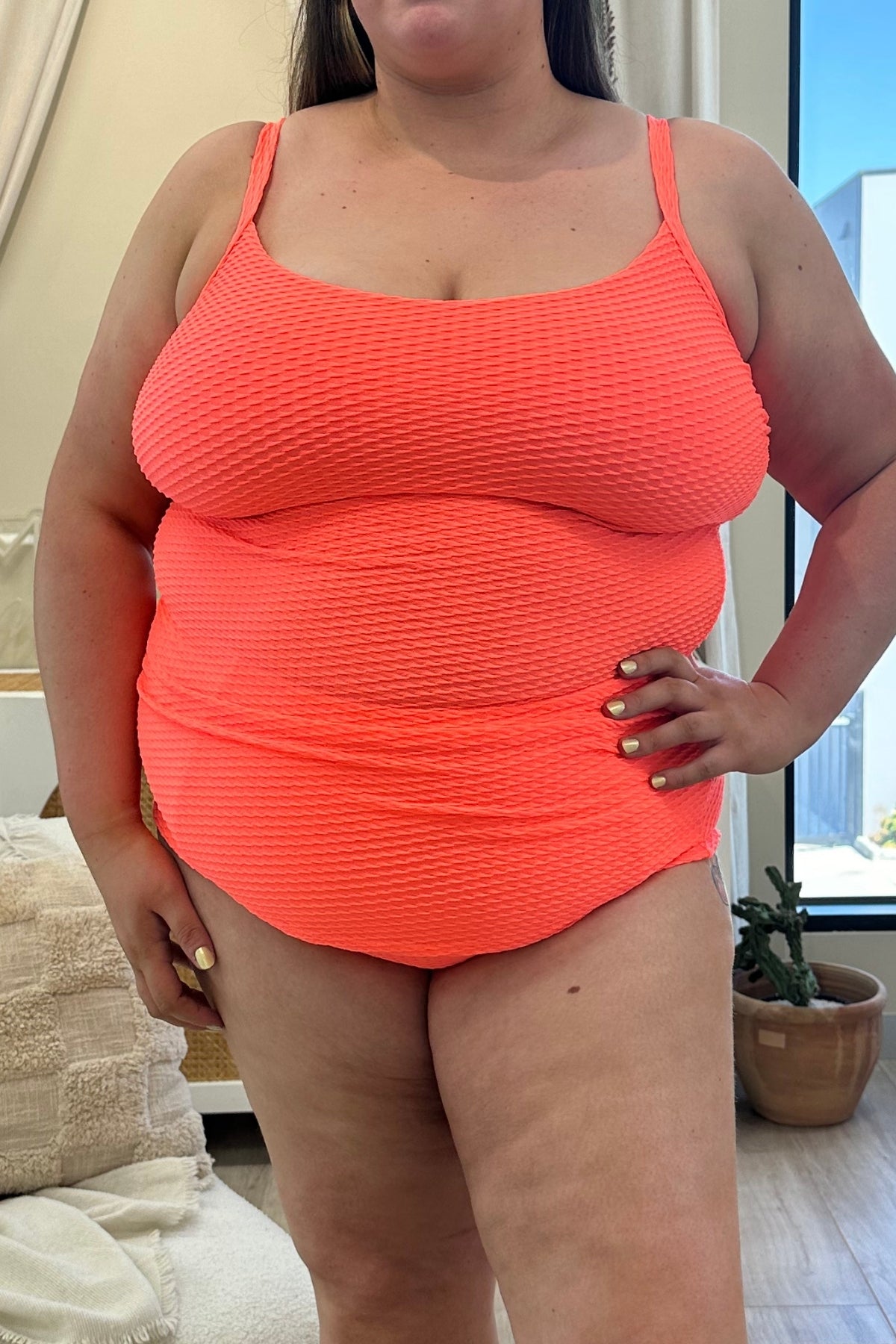 Giselle Tankini Top Curve - Fluro Waffle Watermelon