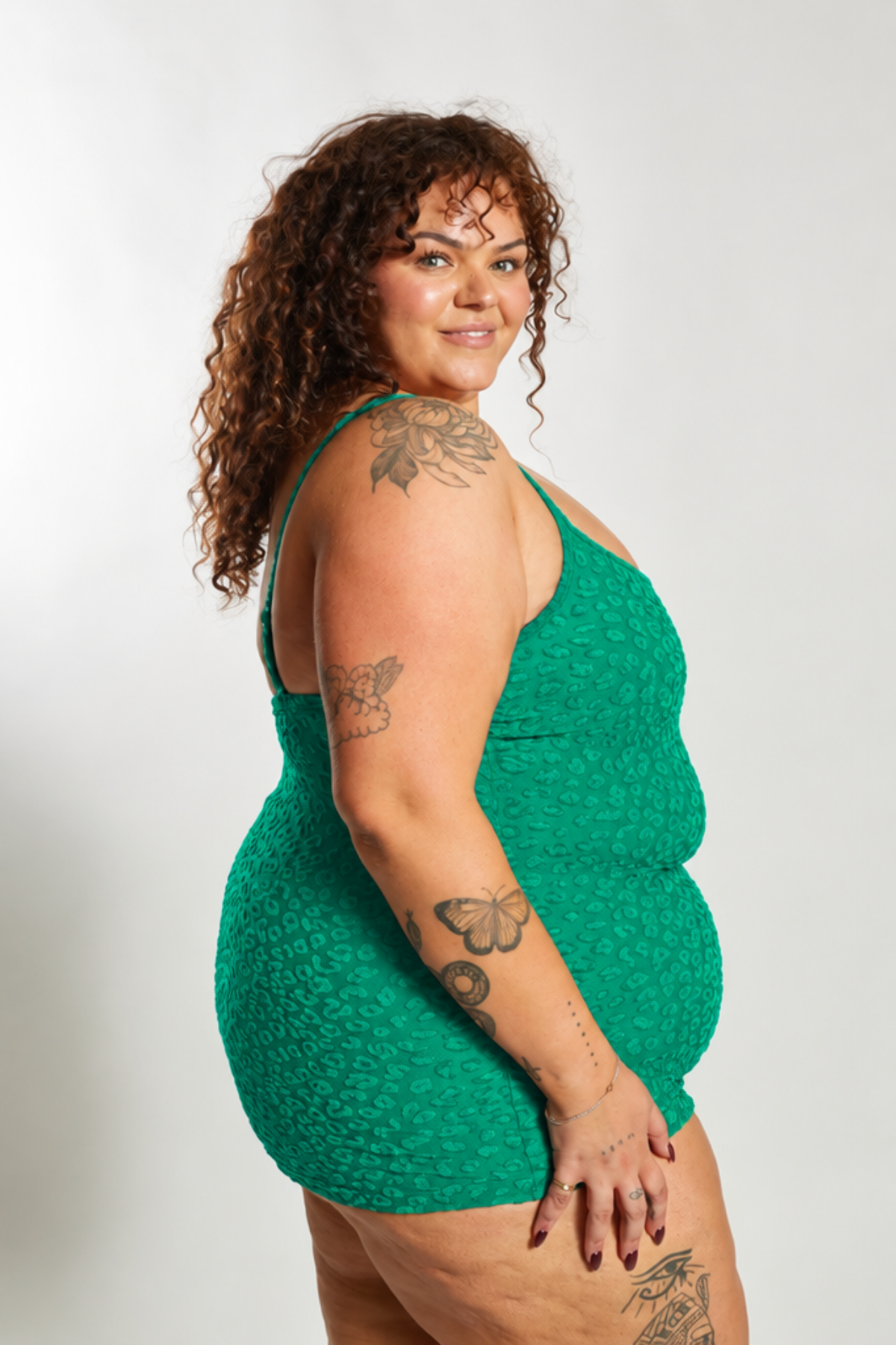 Giselle Tankini Top Curve - Textured Leopard Kiwi