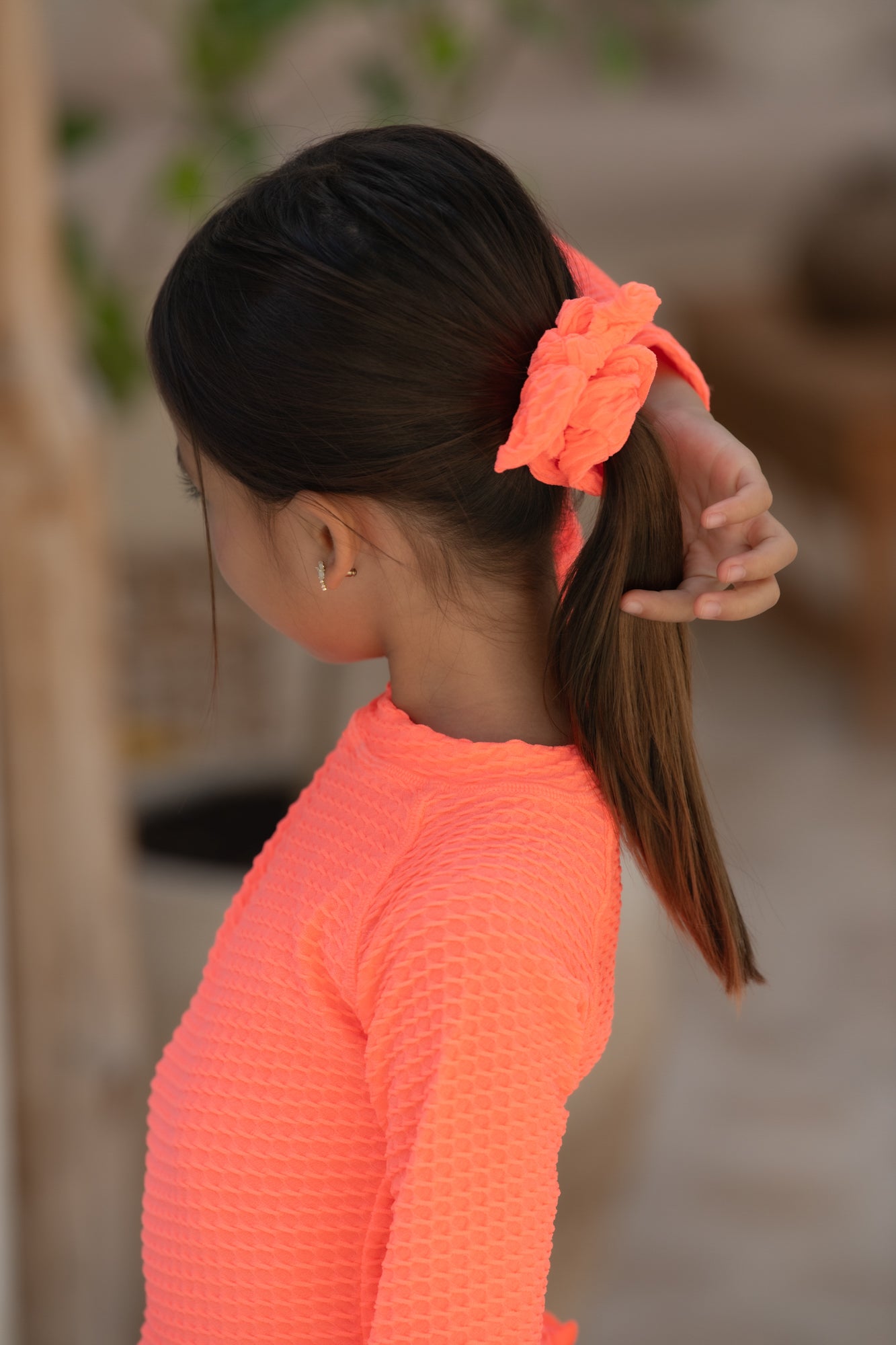 Mini Mimi Scrunchie - Fluro Waffle Watermelon