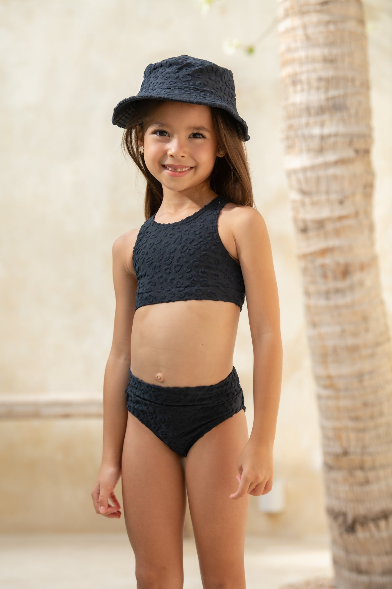 Daisy Swim Hat - Textured Leopard Charcoal