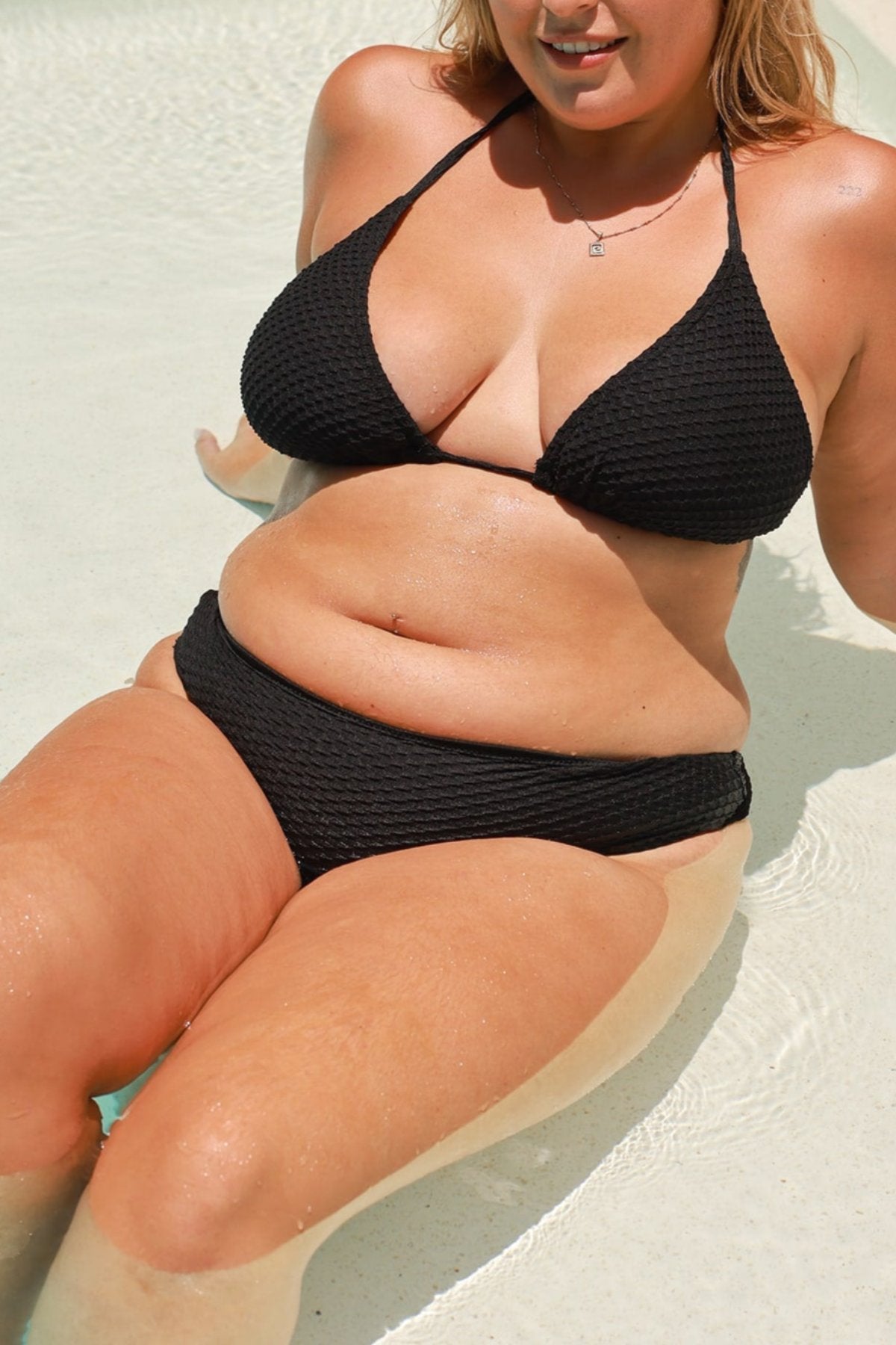 Infamous Swim Mia String Top in Black Waffle