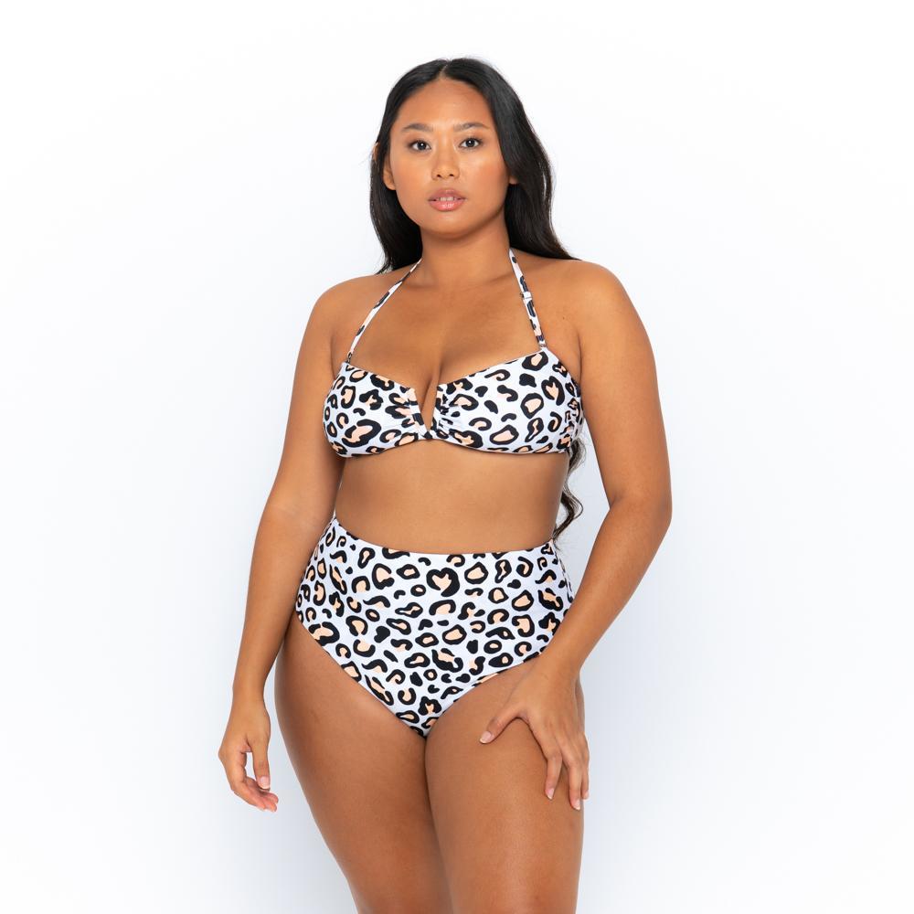 Cali Chic Women Swimwear Tankini Celebrity Black Leopard Print Halter