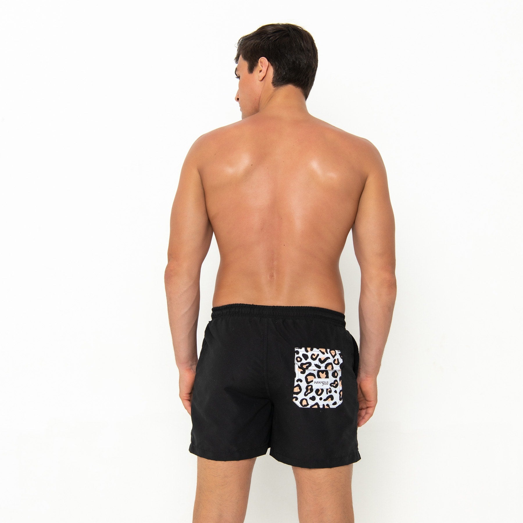 Hank Board Shorts - Black with Safari Leopard Pocket