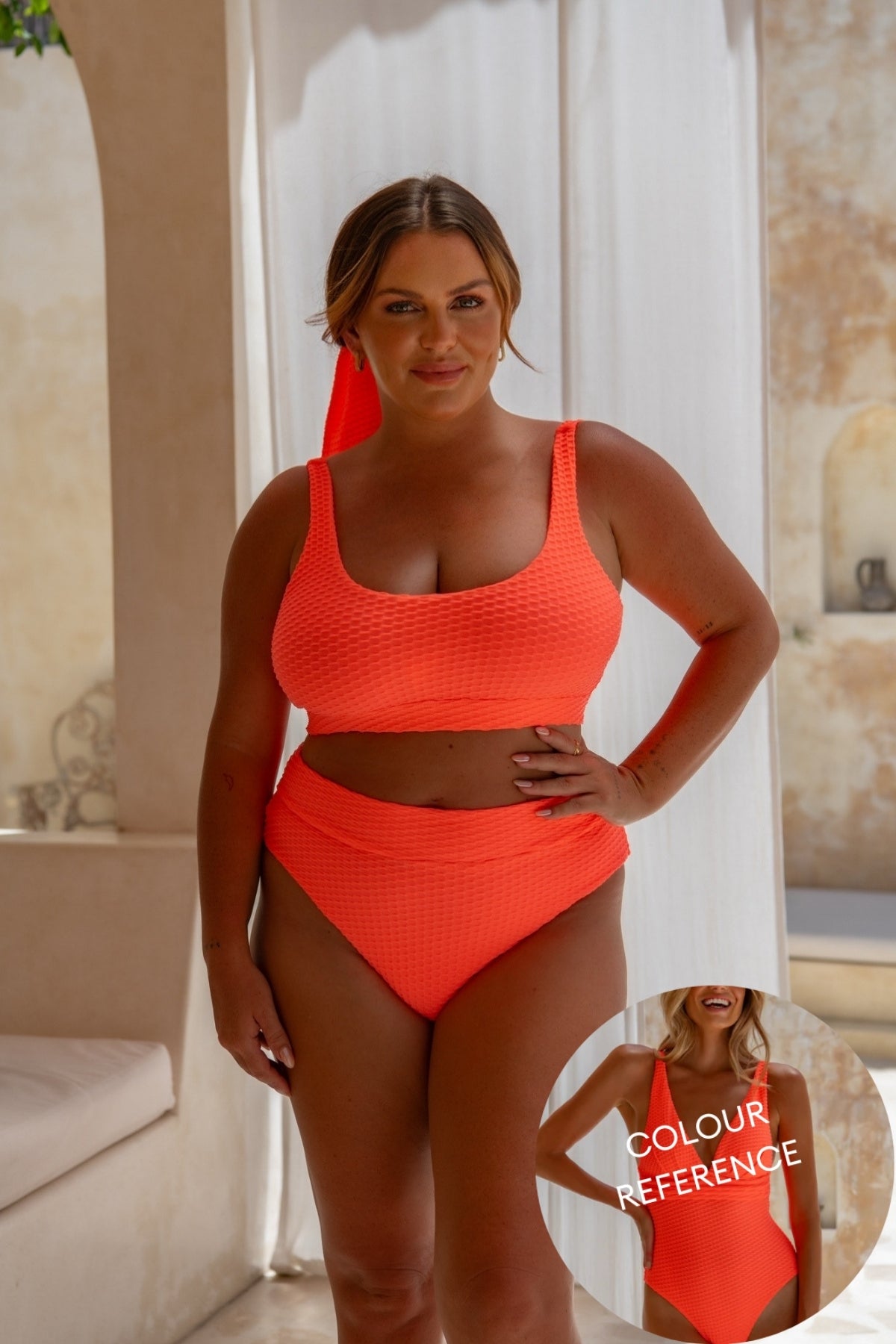 Ginger Bikini Bottom - Fluro Waffle Watermelon