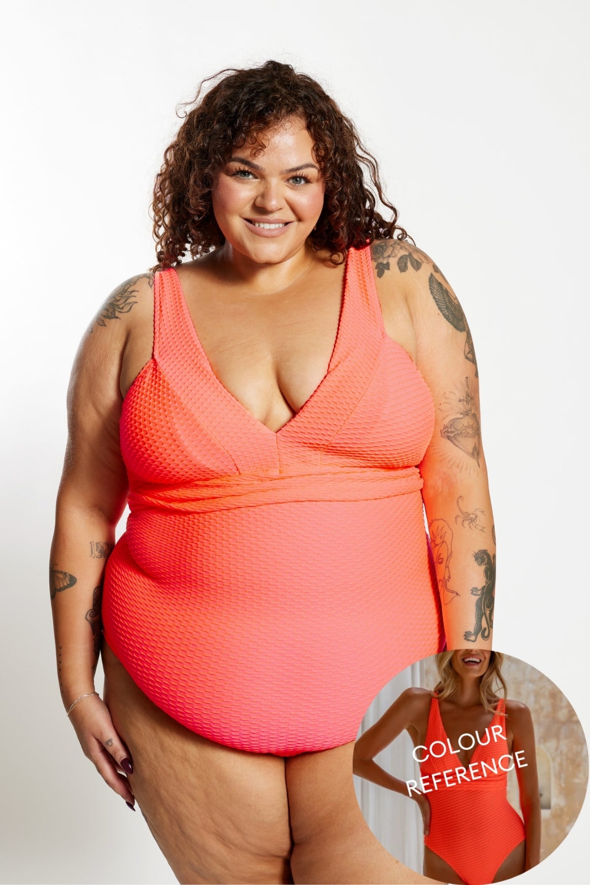 Gwen One Piece Curve - Fluro Waffle Watermelon