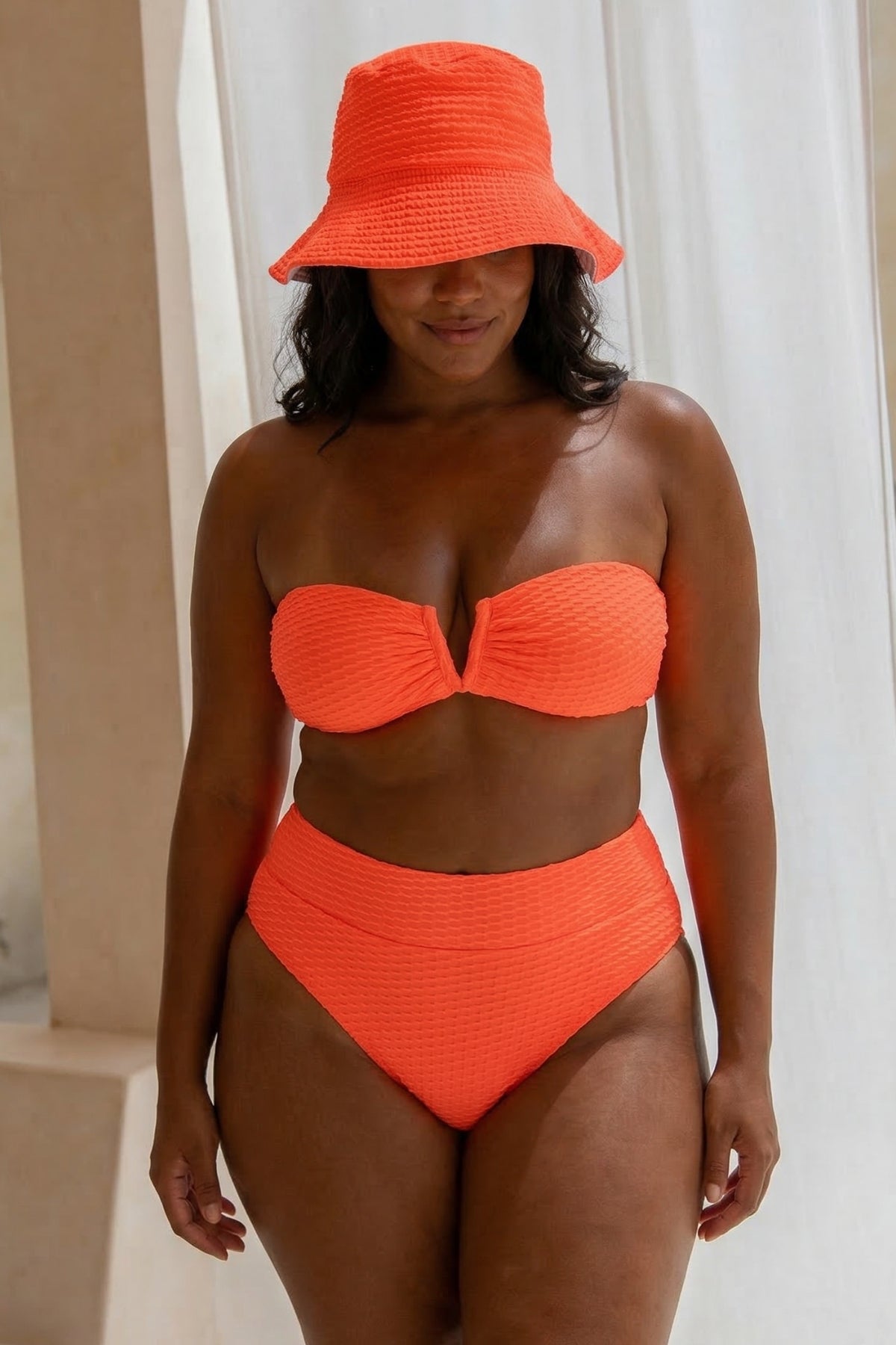 Ginger Bikini Bottom - Fluro Waffle Watermelon