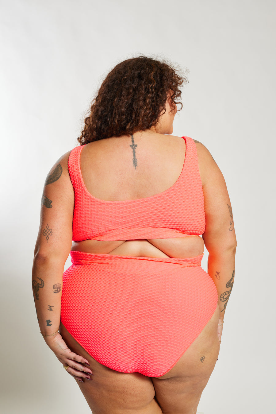 Gia Bikini Top Curve - Fluro Waffle Watermelon