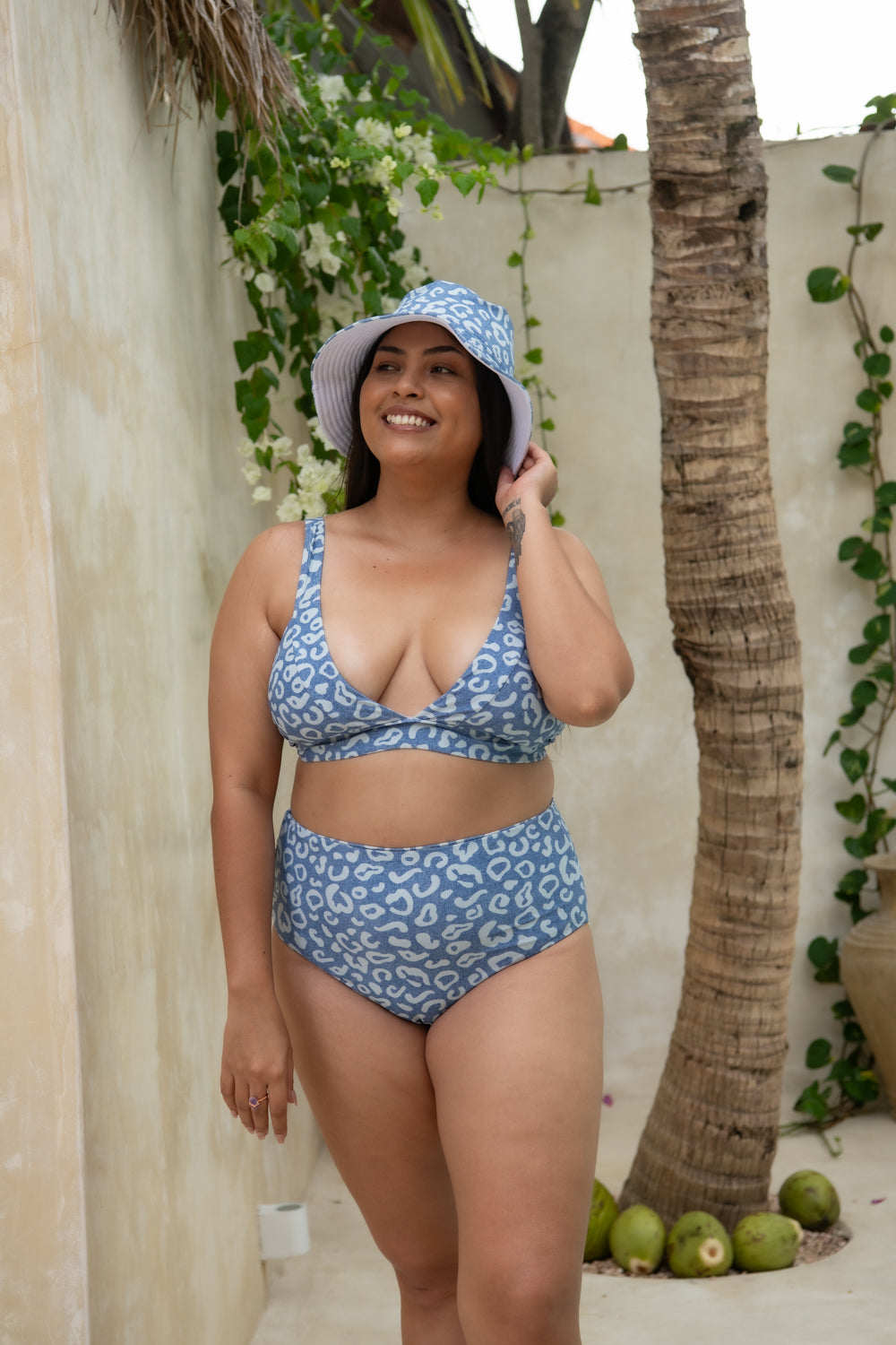 Daisy Swim Hat Adult - Denim Leopard