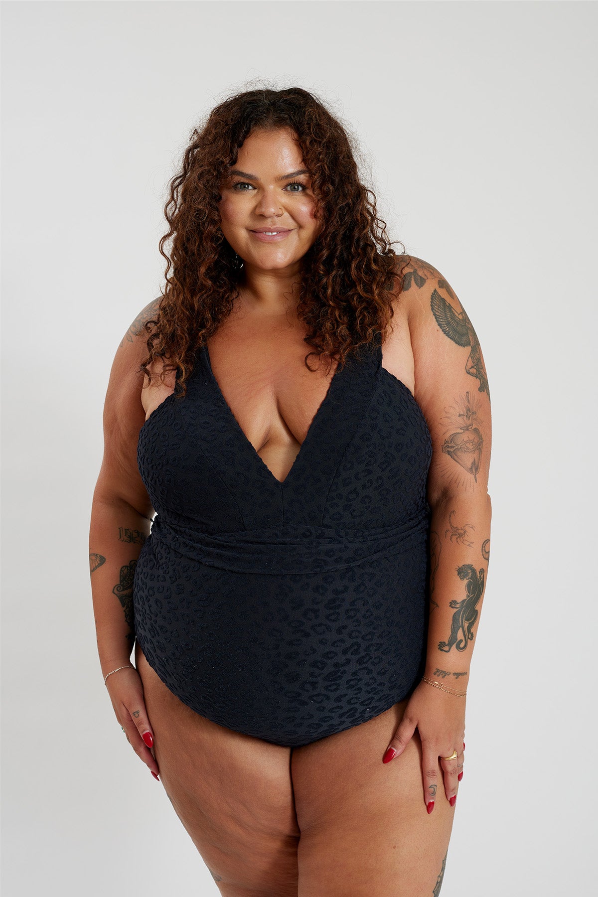 Gwen One Piece Curve - Textured Leopard Charcoal