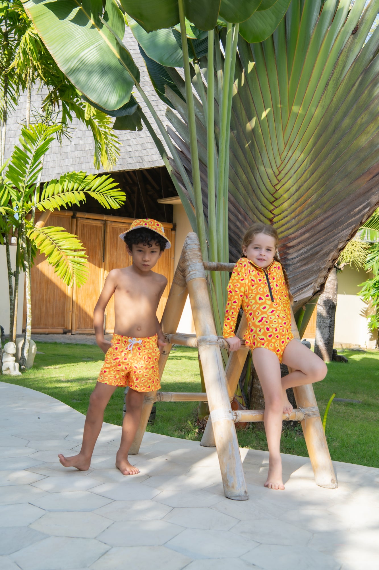 Mini Blake Surfsuit Final Sale - Orange Sprint Leopard