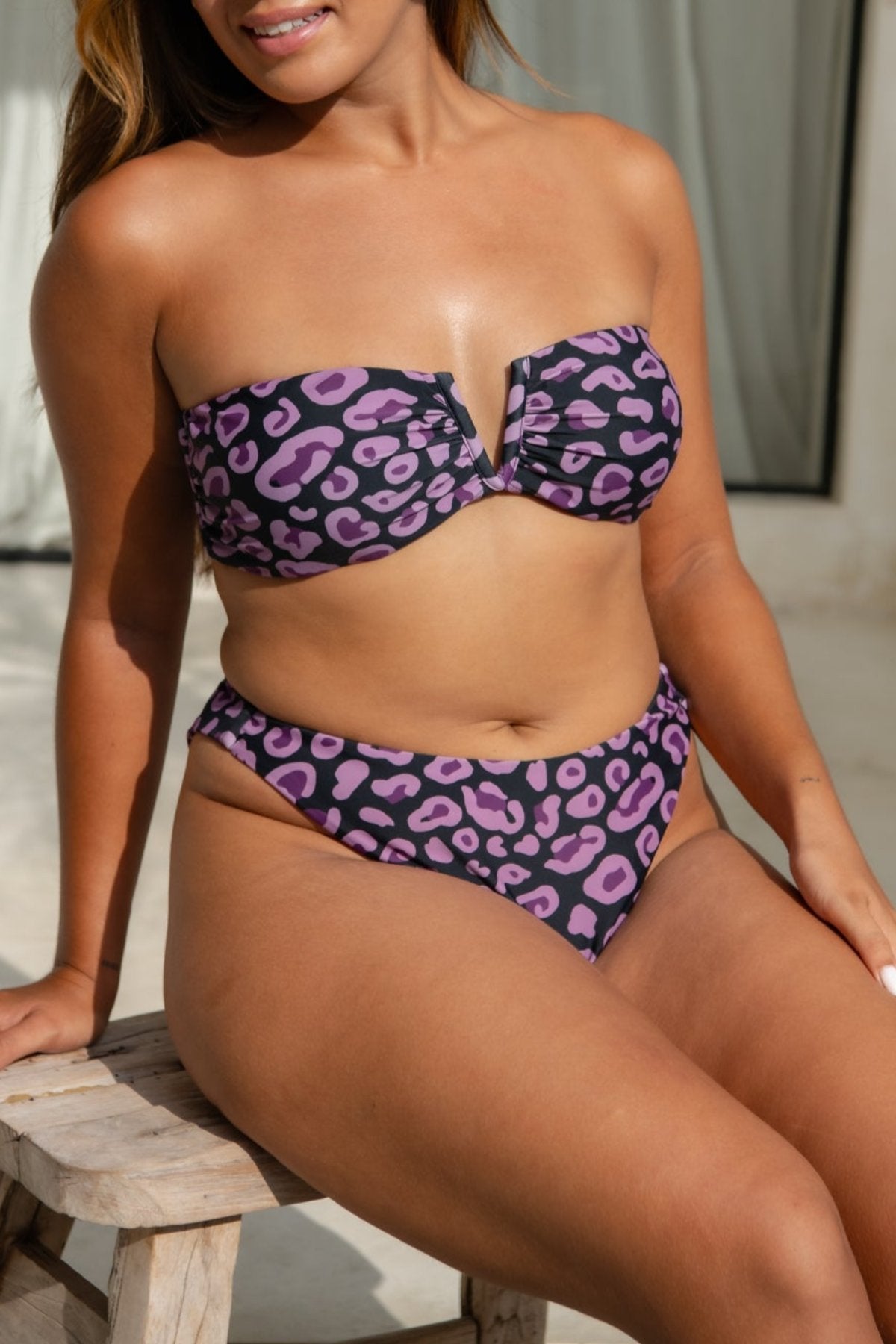 Infamous Swim Scarlett Bandeau Top in Plum Leopard