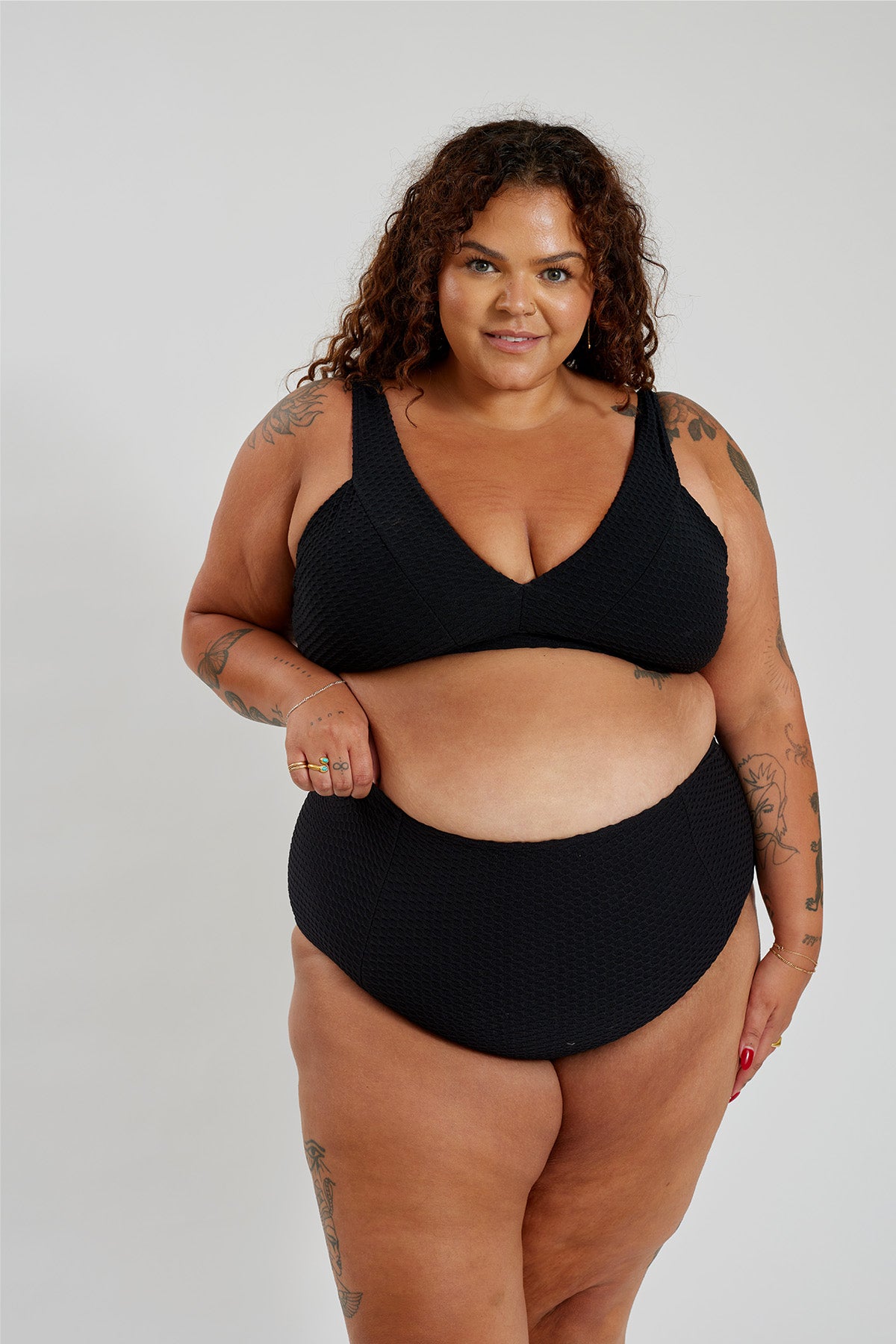 Penelope Bikini Bottom Curve - Black Waffle