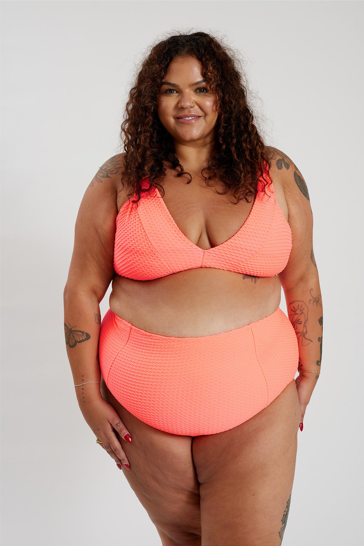 Lola Bikini Top Curve - Fluro Waffle Watermelon