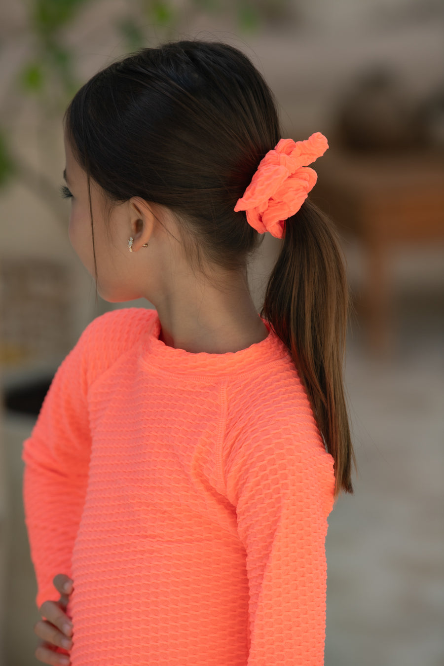 Mini Mimi Scrunchie - Fluro Waffle Watermelon