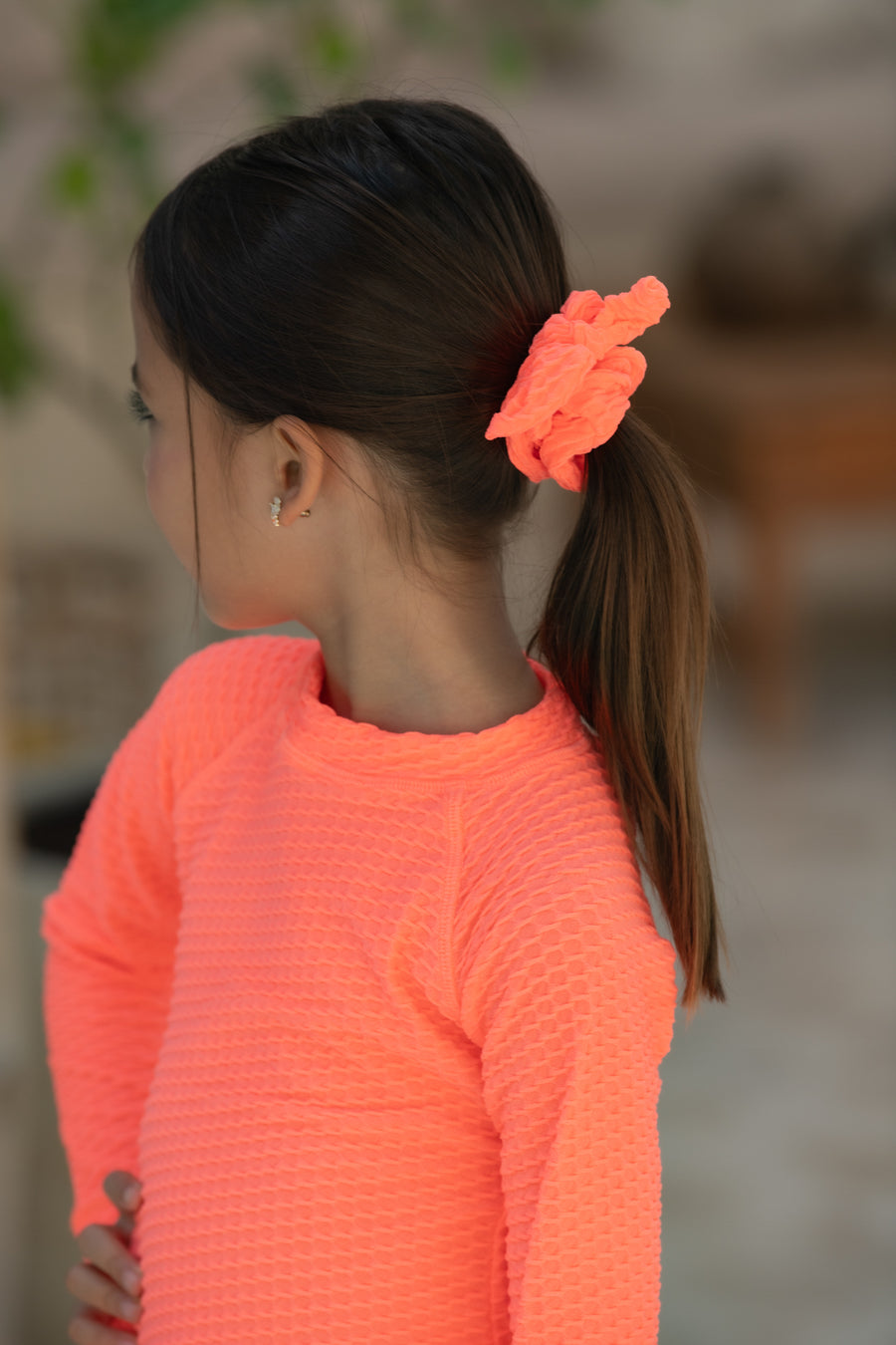 Mini Mimi Scrunchie - Fluro Waffle Watermelon