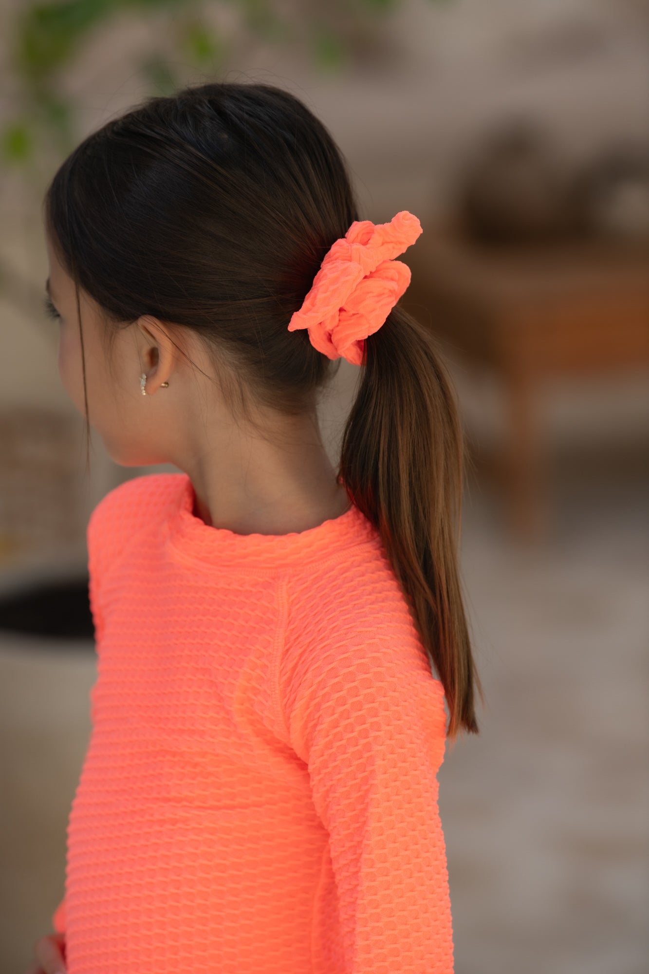 Mini Mimi Scrunchie - Fluro Waffle Watermelon