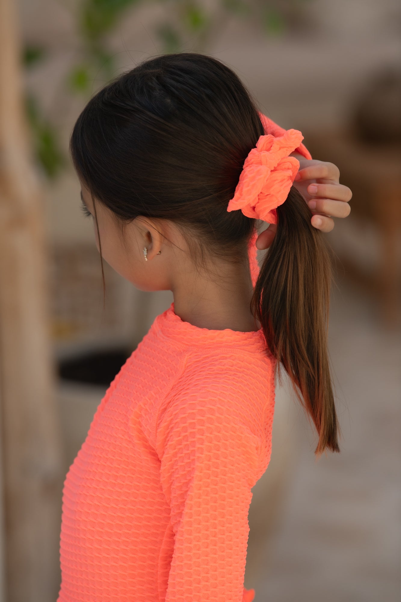 Mini Mimi Scrunchie - Fluro Waffle Watermelon