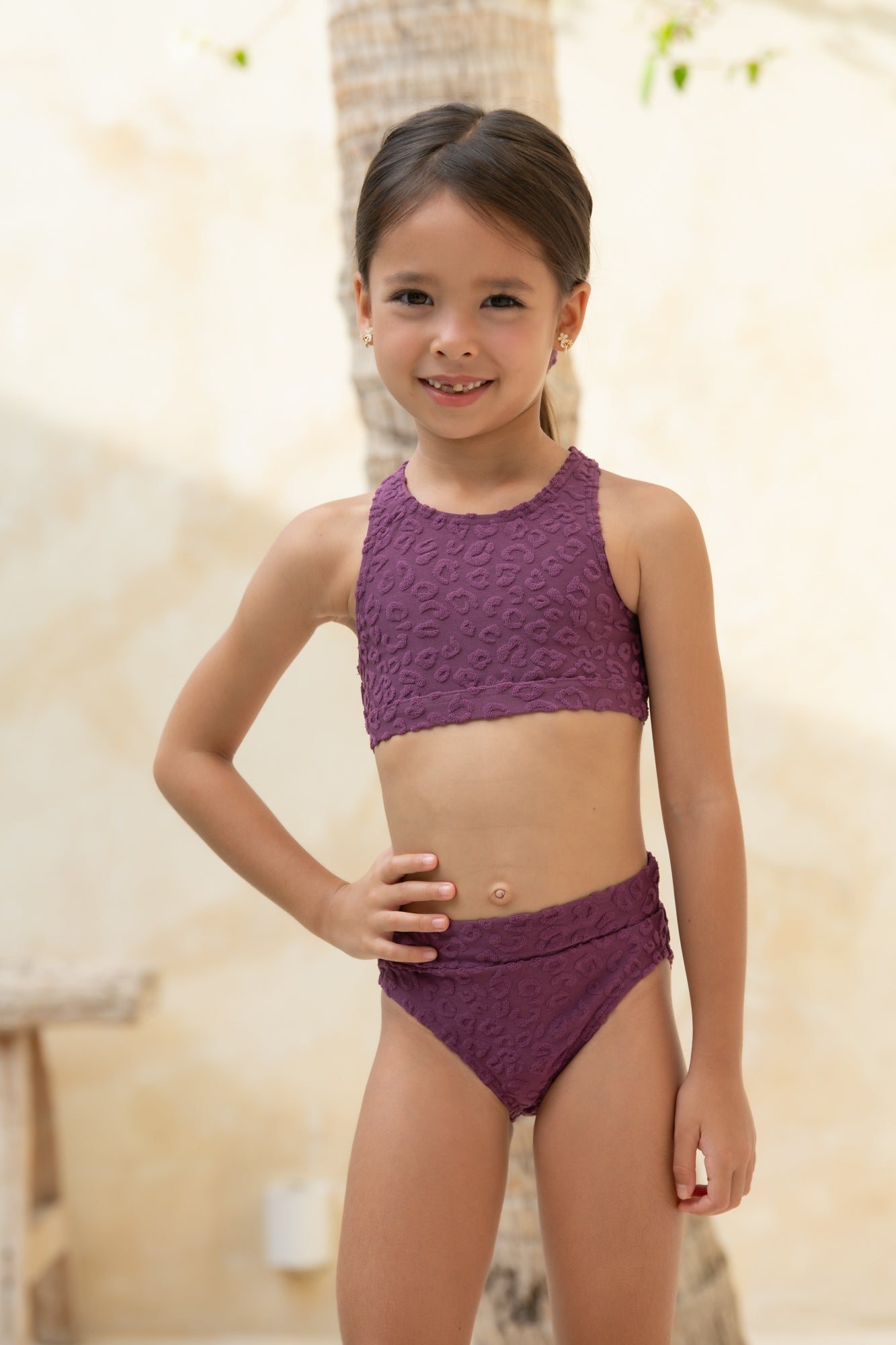 Mini Gia Bikini Set - Textured Leopard Grape