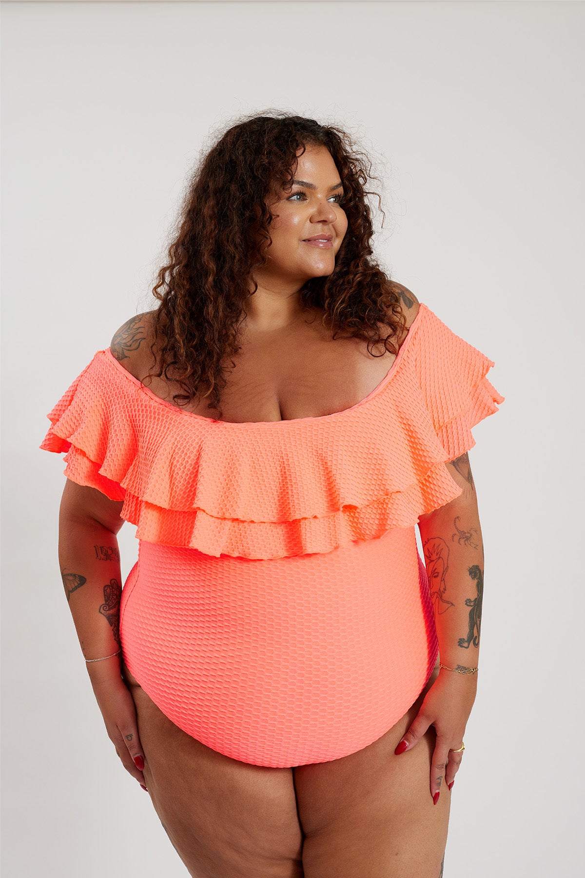 Miranda 02 One Piece Curve - Fluro Waffle Watermelon