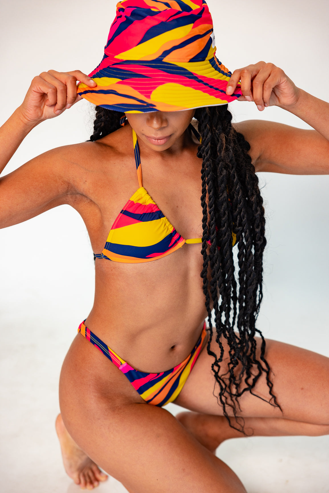 Daisy Swim Hat Adult - Sunset Stripes