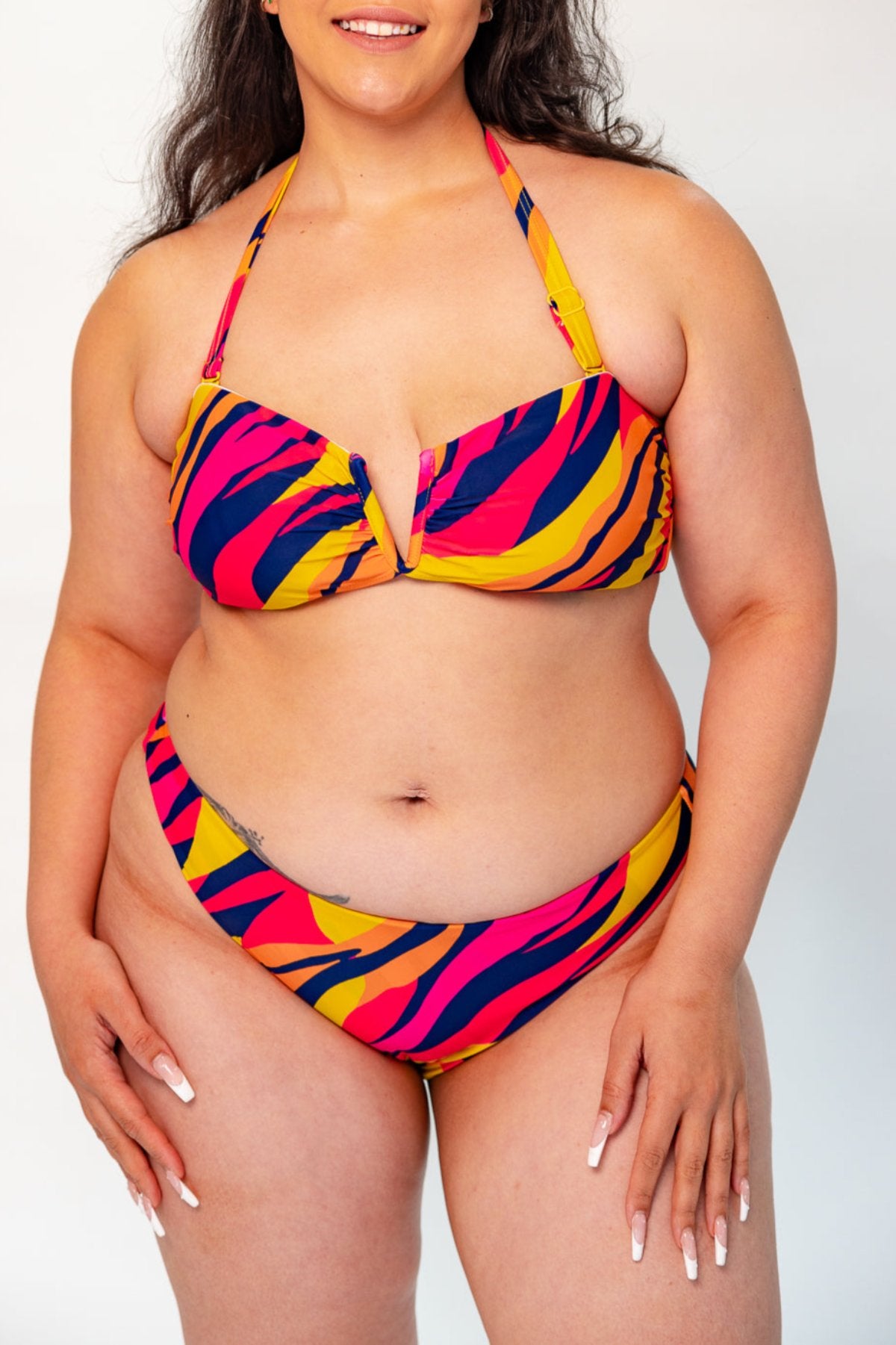 Infamous Swim Scarlett Bandeau Top in Sunset Stripe