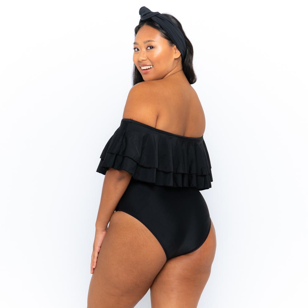 Black off the shoulder one piece hot sale bathing suit