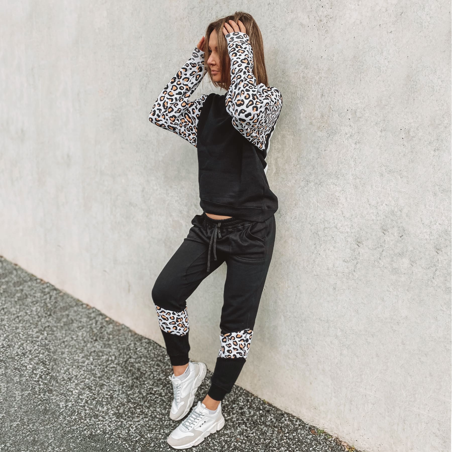 Track Pant Spliced Final Sale - Black & Leopard