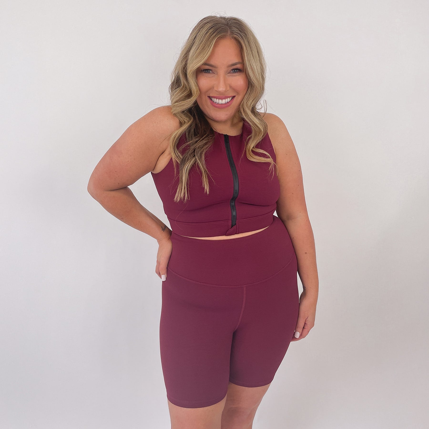 Simone Bike Shorts Final Sale - Red Wine Ribbed