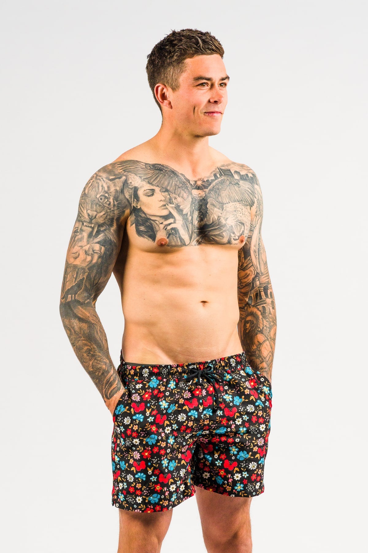 Hank Board Shorts - Black with Safari Leopard Pocket
