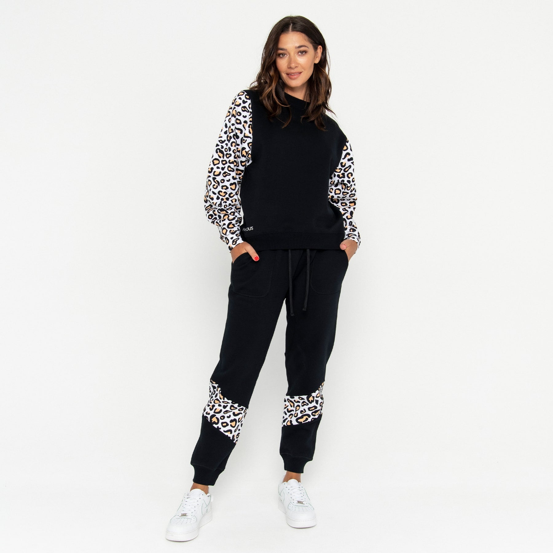 Track Pant Spliced Final Sale - Black & Leopard