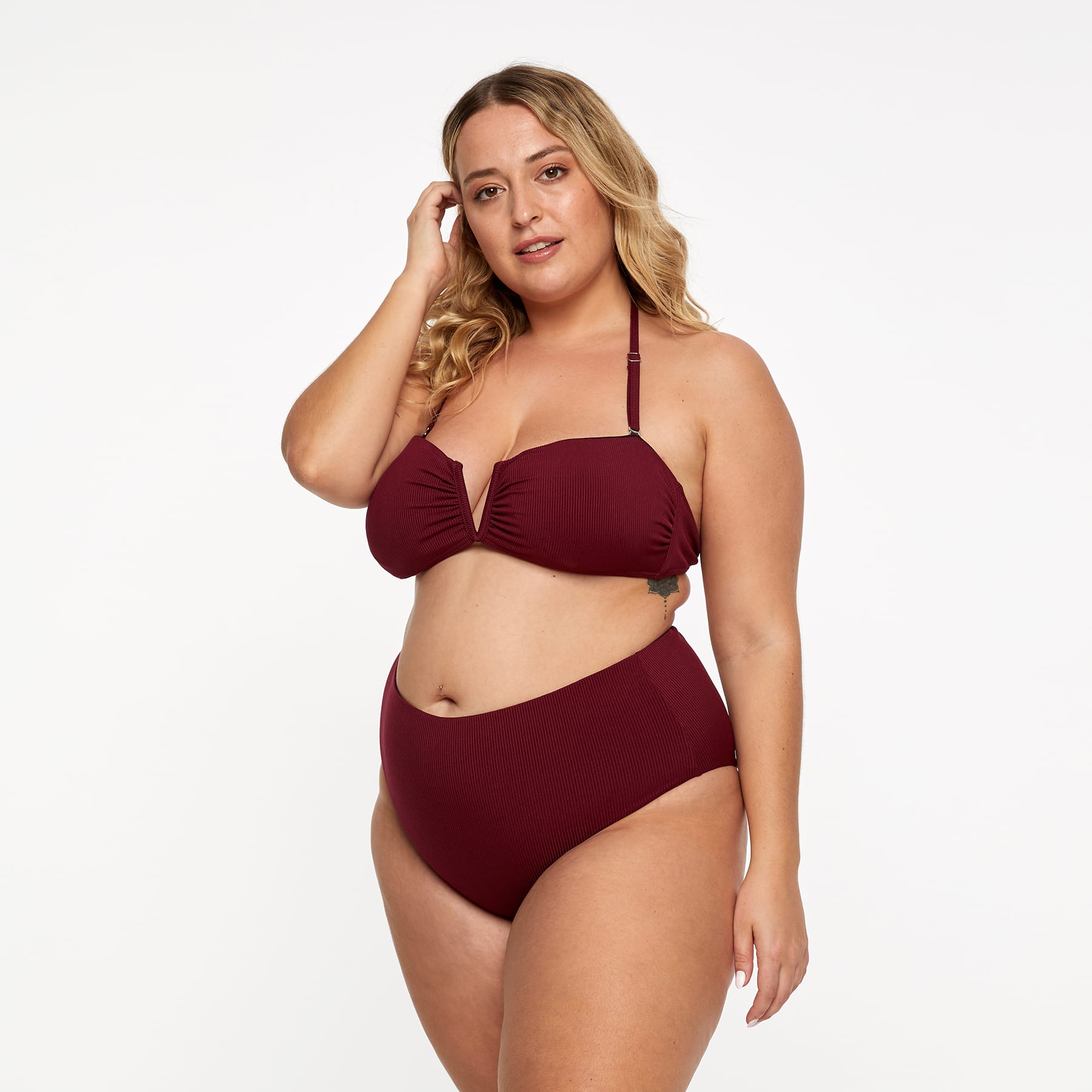 Scarlett Bandeau Top Final Sale - Red Wine Ribbed